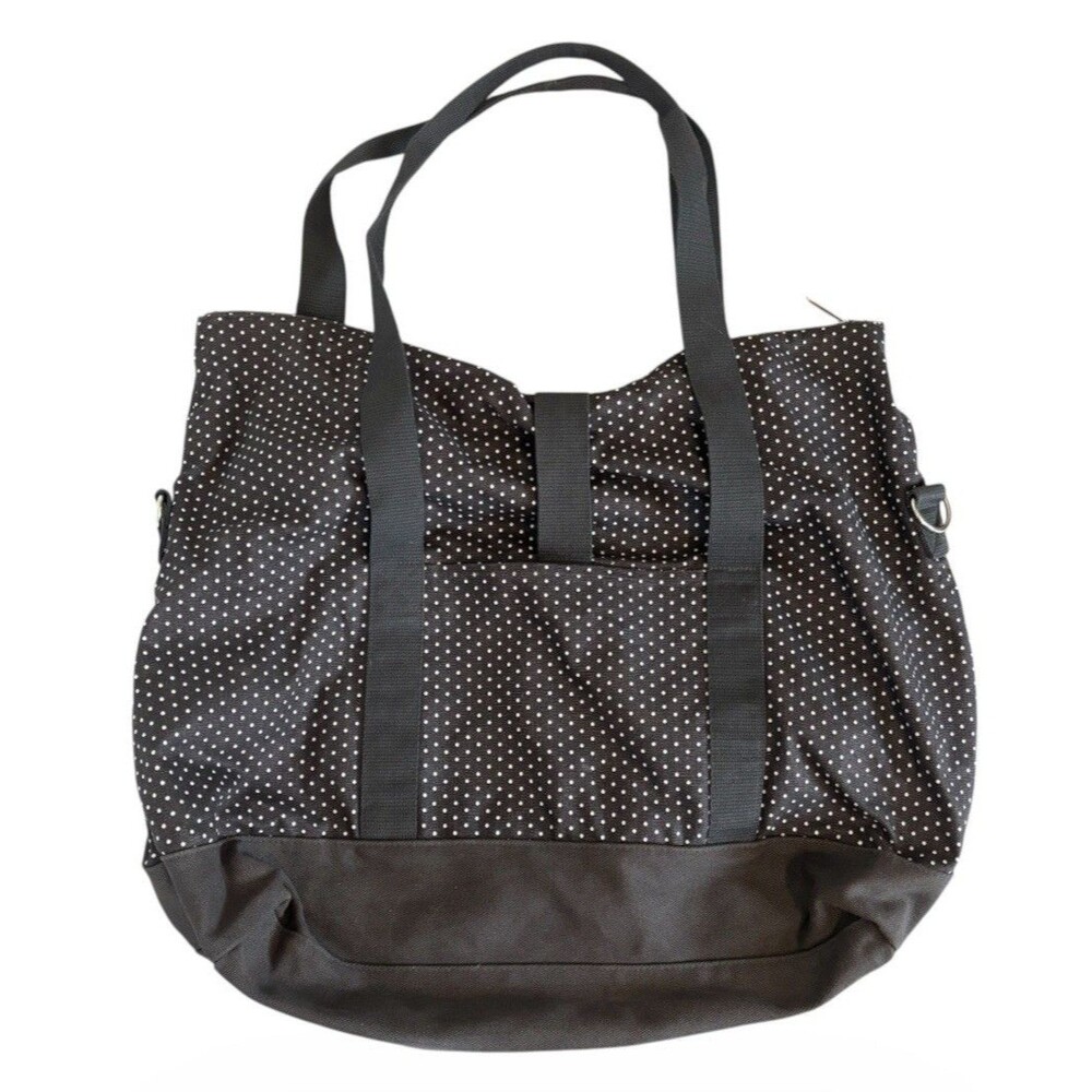 Thirty One Zip Top Utility Tote Bag Black White Polka Dot LG  Travel School Gym